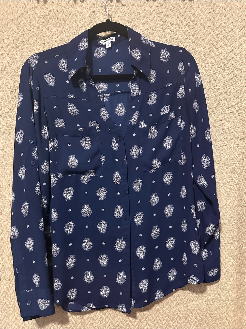 Express Navy Blue Printed Button-Down Shirt